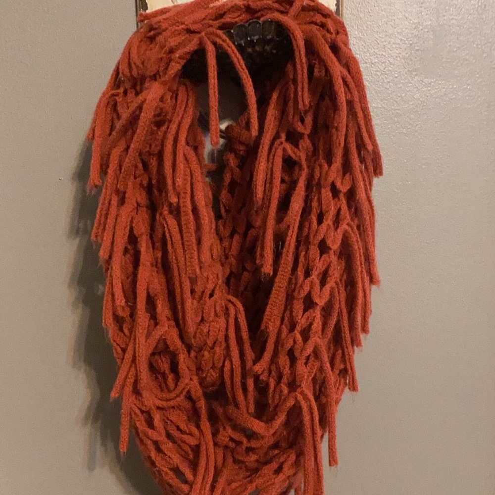 Orange fringe scarf